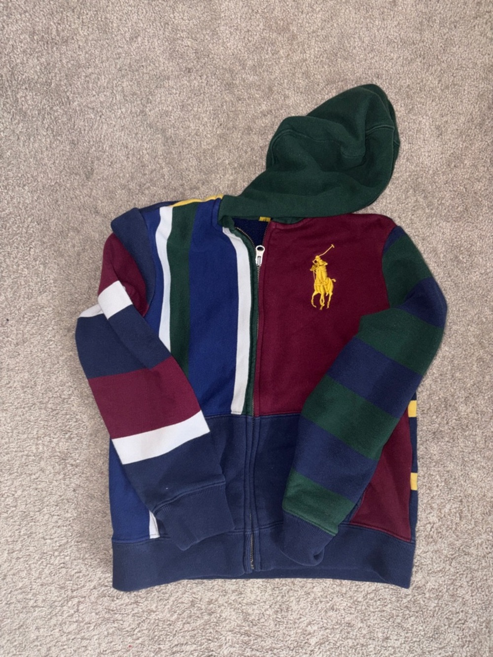Ralph Lauren Multi-Color Striped Zip Hoodie - Green, Navy, Burgundy